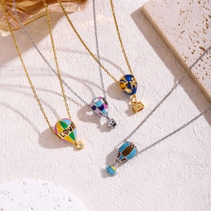 Women Fashion Hot Air Balloon Pendant Necklace Titanium Steel Colorful Enamel Chain Necklace Creative Travel Jewelry Gift