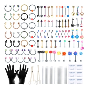 Professional Body Piercing Tool Kit Stainless Steel Needles Clamps Jewelry 14G 16G Nose Lip Belly Ring Alcohol Pads Gloves