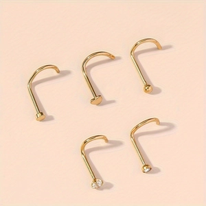 Ensemble de 5 piercings de nez en acier inoxydable doré avec zircon coeur et boule