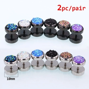 Unisex Edelstahl Barbell Ohrstecker Rund Druzy Kunstkristall Inlaid Punk Hantel Ohrringe Schmuck Für Herren Damen