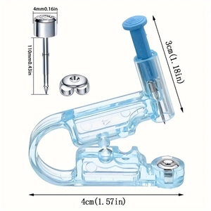 Detailed size specifications for disposable blue ear piercing gun with silver stud