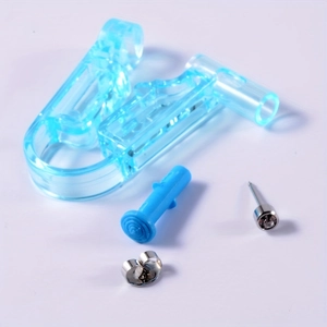 Blue disposable ear piercing gun kit with silver stud and clear cubic zirconia stone
