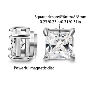Detalle de pendientes magnéticos cuadrados con tamaños 6mm y 8mm y disco magnético