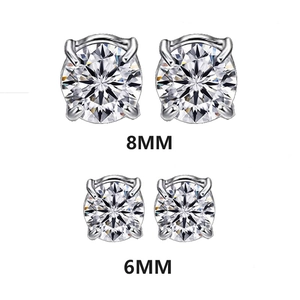 Set of 6mm and 8mm round cut cubic zirconia magnetic stainless steel stud earrings