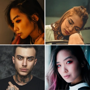 Nahaufnahme von Nasen- und Augenbrauenpiercings aus Edelstahl an verschiedenen Models
