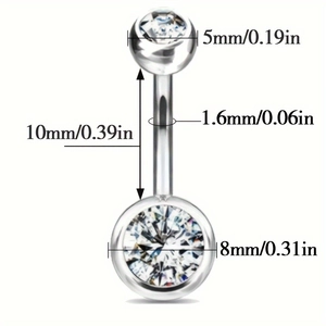 Bauchnabelpiercing aus Chirurgenstahl mit klarem Zirkonia in glänzendem Silber