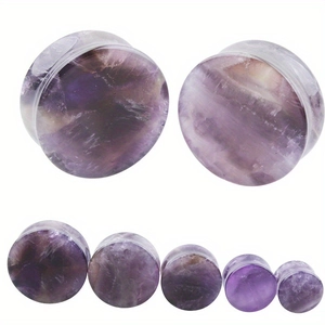 Bouchons d'Oreille en Pierre d'Améthyste Naturelle Double Flare Pierre Violette Piercings Bijoux Pour Femmes Hommes Style Punk Minimaliste