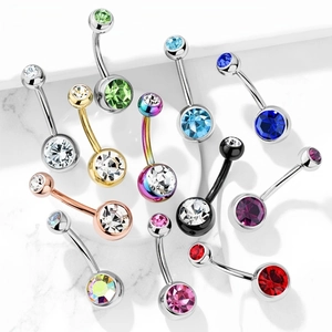 Edelstahl Zirkonia Eingelegt Bauchnabelpiercing Doppel Rund Stein Gebogene Hantel Nabel Piercing Schmuck Für Unisex