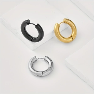 Stainless Steel Thick Hoop Earrings For Men Women 316L Surgical Steel Huggie Earrings Gold Black Silver Geometric Jewelry