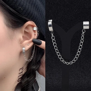Punk Stainless Steel Chain Ear Cuff Earrings For Men Women Non Piercing Ear Clip Pierced Stud Earring Gothic Hip Hop Jewelry
