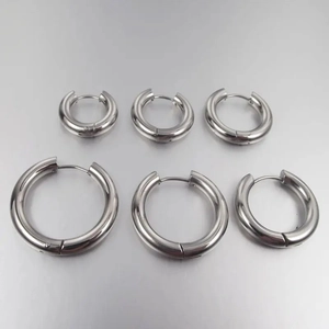 Set of six polished stainless steel hoop earrings in various sizes with easy-to-use clasp