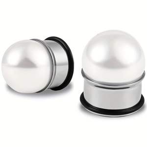 Stainless Steel Faux Artificial Pearl Ear Plugs Gauges Tunnels Body Piercing Jewelry Unisex Gold Silver Black Expander With Rubber Ring
