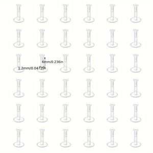 36-piece clear acrylic labret stud set with 1.2mm gauge and 6mm flexible stems