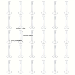 Detail view of 30pcs acrylic labret studs with 10mm length and 1.2mm thickness