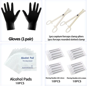 105pcs stainless steel piercing kit with tools, needles, gloves and alcohol pads
