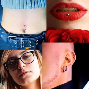 99-piece stainless steel body piercing kit including nose rings, belly rings, and ear studs