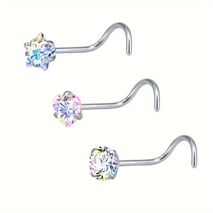 Piercings De Nez En Acier Inoxydable Étoile Cœur Et Rond Oxydes De Zirconium Bijoux De Piercing En Forme De L Hypoallergénique