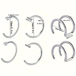 Set de 6 piercings de nariz y labio de acero inoxidable en varios tamaños