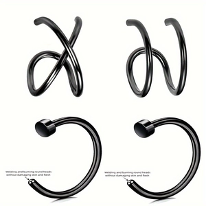 Stainless Steel Nose Ring And Ear Bone Clip Non Piercing Fake Body Jewelry Geometric Spiral Style For Women Men Daily Decor