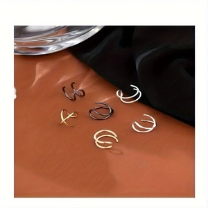 Set of 6 stainless steel non-piercing ear cuffs in silver, gold and black finishes