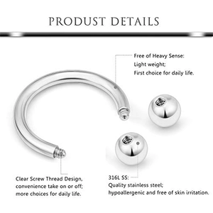Set of 24 stainless steel horseshoe rings with screw balls for body piercing jewelry