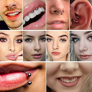 24-piece stainless steel piercing set featuring horseshoe rings and studs for various body parts