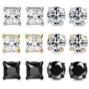 Detailed grid of 6 pairs magnetic stainless steel studs with round and square cubic zirconia
