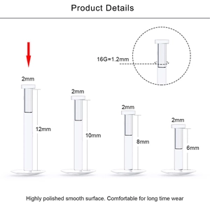 Set of 16G acrylic lip rings with flexible stems in lengths of 6mm to 12mm
