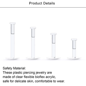 Set of clear flexible bioflex acrylic labret studs in four sizes for comfortable piercing