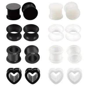 Silikon Ear Tunnels Plugs Set Herz Rund Geformte Gauges Dehnstab Kit Für Body Piercing Schmuck Schwarz Weiß Herren Damen