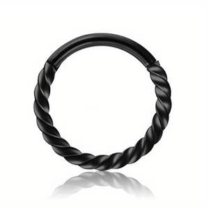 Anneau de nez torsadé en acier inoxydable noir mat avec fermeture à charnière articulée