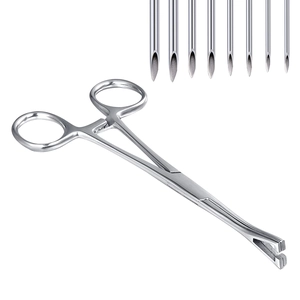 Professional 316L Stainless Steel Body Piercing Kit With Sponge Pliers And Hollow Needles For Tattoo Salon Supplies Silver
