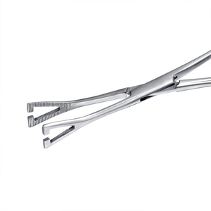 Macro detail of stainless steel body piercing pliers with triangular hollow head design