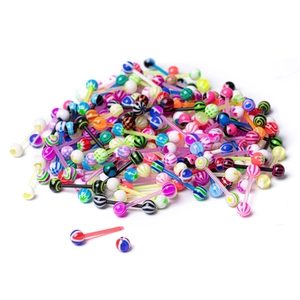 Lot de piercings de langue en acrylique aux motifs colorés avec barres en acier inoxydable