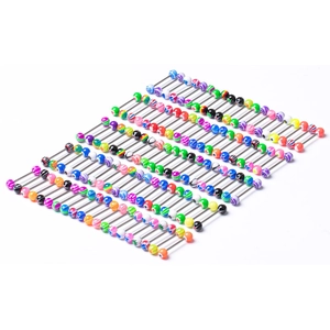 Lot de piercings de langue en acier inoxydable avec boules acryliques colorées variées