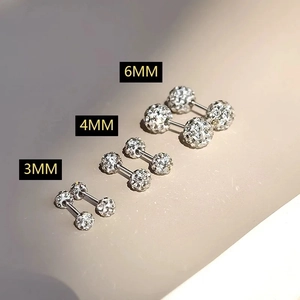Detailed size comparison of 3mm, 4mm, and 6mm sparkling crystal ball stud earrings
