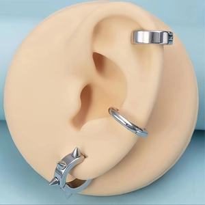 Set de 3 pendientes de acero inoxidable con aro, manguito y perno de punta estilo punk
