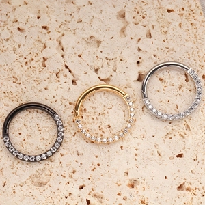 316L Stainless Steel Zirconia Inlaid Hinged Clicker Segment Ring For Nose Ear Cartilage Piercing Jewelry Gold Steel Black