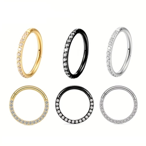 Surgical stainless steel nose rings with cubic zirconia inlay in gold, black, and silver