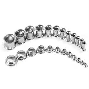 Poliertes Edelstahl Ear Tunnel Set mit Double Flare und Schraubgewinde Designs