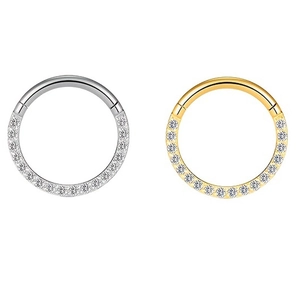 Hinged 316L stainless steel segment rings with zircons in silver and gold colors