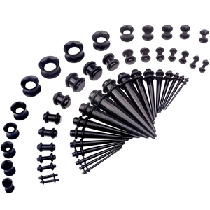 Acrylic Ear Stretching Kit Tapers And Plugs With Silicone Rings Black Piercing Jewelry For Unisex Punk Goth Body Modification