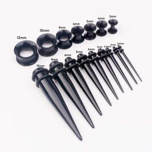 Black acrylic ear piercing kit with tapers and plugs set from 1.6mm to 12mm sizes