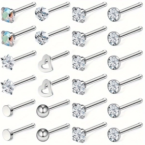 Edelstahl Zirkonia Nasenring Stecker Herz Stern Gerade L Gebogene Stange Piercing Schmuck Für Unisex Minimalistisch Punk Körper Dekoration