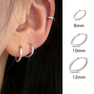 Set of 3 stainless steel hoop earrings in 8mm, 10mm, and 12mm sizes for ear cartilage