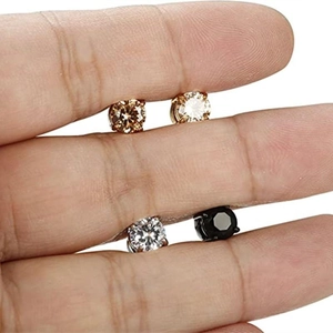 Magnetic stainless steel stud earrings with four-prong cubic zirconia sets in varied colors