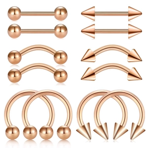 Rose gold stainless steel body piercing set with 12 pieces featuring ball and cone ends