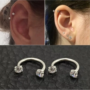 Edelstahl-Hufeisenring mit Zirkonia-Steinen für Körper-Piercing-Schmuck