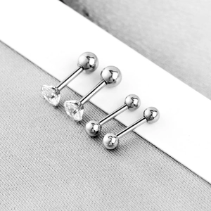 Polished stainless steel body piercing studs with clear cubic zirconia and ball ends