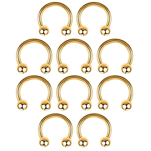Set mit 10 goldenen Hufeisenringen aus Edelstahl mit polierten Kugeln für Piercings